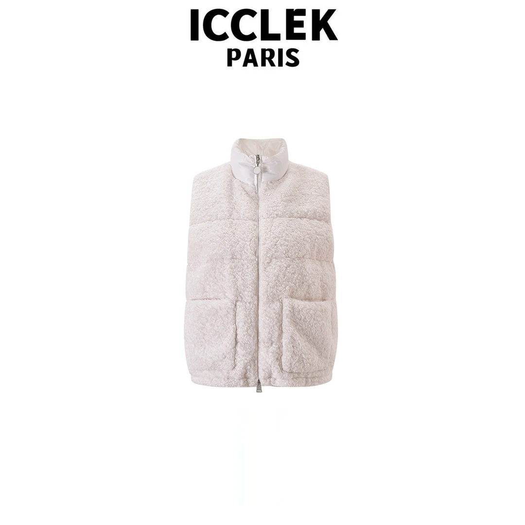 ICCLEK 设计师款立领白色羽绒马甲百搭外套秋冬时尚气质保暖-1067
