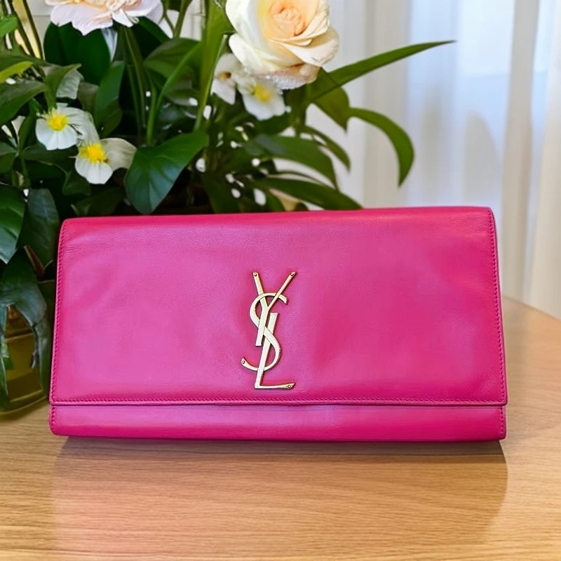 95新 YSL/圣罗兰 玫红色手拿包 1177 1397