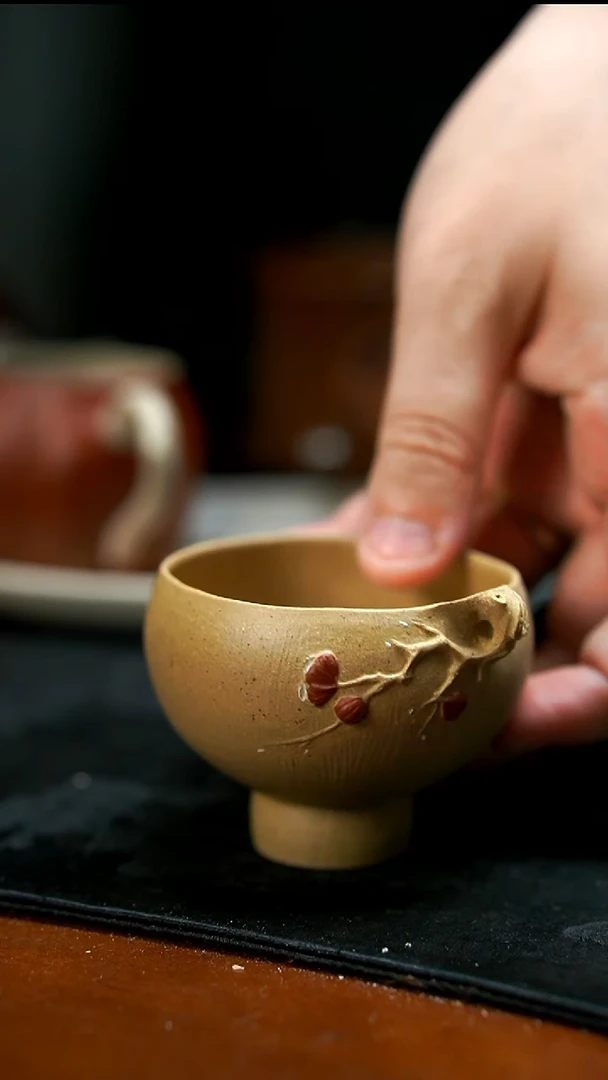 茶壶紫砂梅桩高足杯微瑕