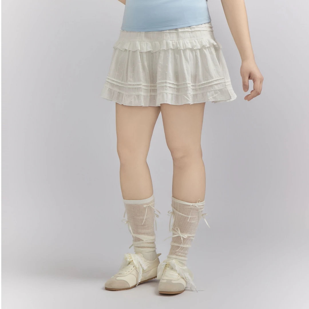 Chic Fruit芭蕾风蛋糕裙微胖大码女装抽褶白色A字版型