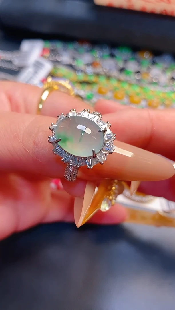 银S925镶嵌戒指翡翠辣**咩天然