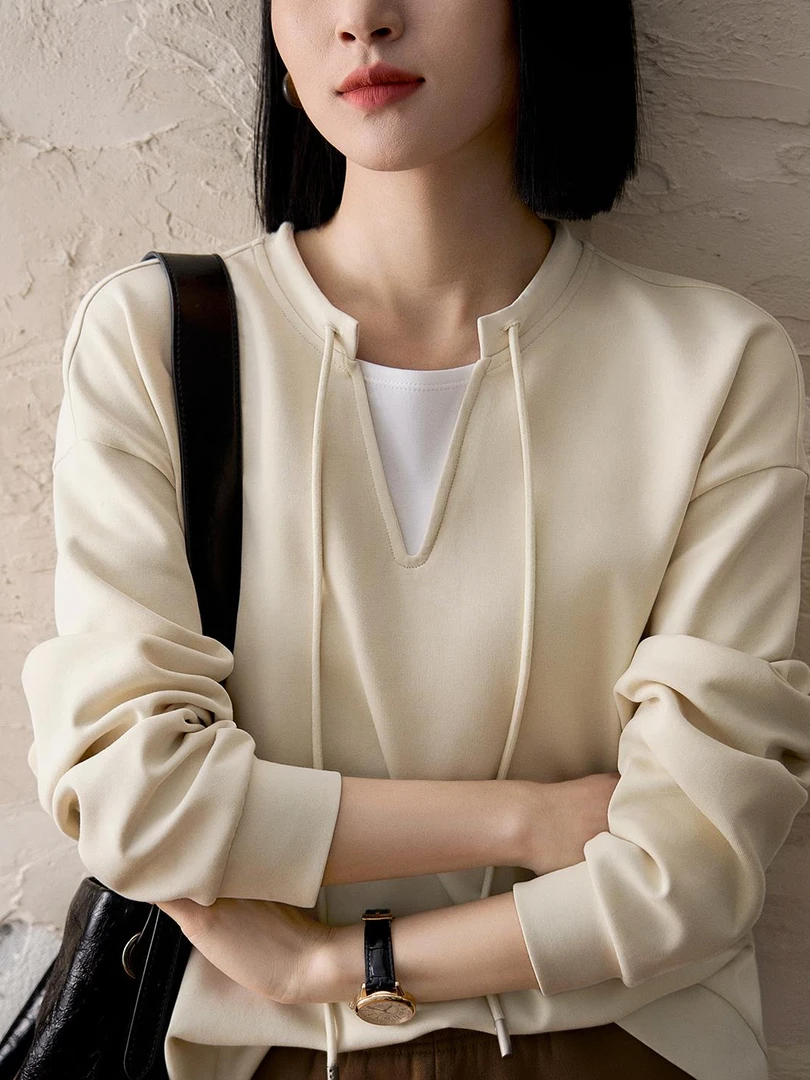 职业阿玛诗官2025秋冬时尚百搭圆领假两件卫衣女宽松休闲运动上衣