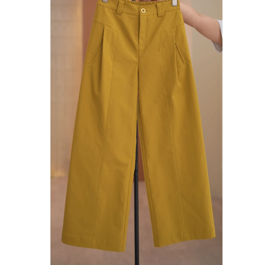 JIUJIU现货【进口舒柔特】百搭松紧高腰显瘦时尚气质直筒裤-K17203