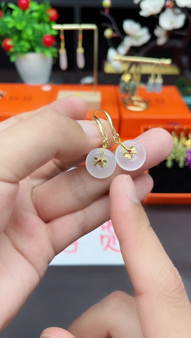 玛瑙/玉髓耳饰未镶嵌白平安扣