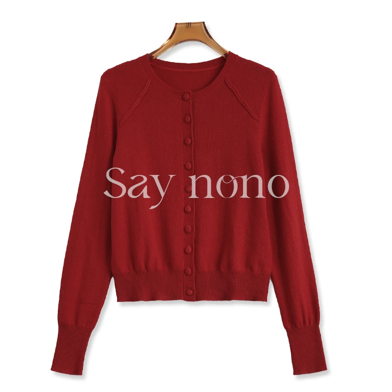 Say nono【懒猫nono】KBB2548羊绒羊毛真丝包扣插肩开衫