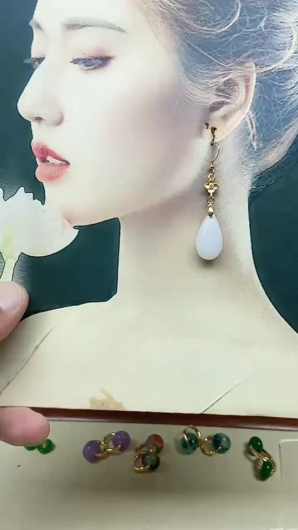 和田玉14K金镶嵌耳饰88号