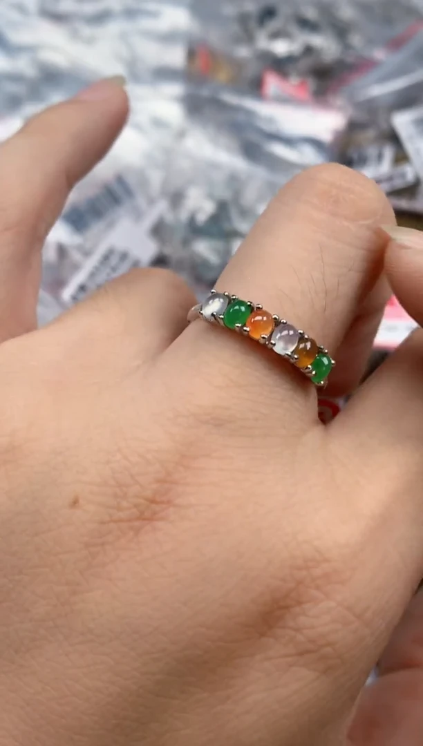 银S925镶嵌戒指翡翠天然A货缅甸翡翠