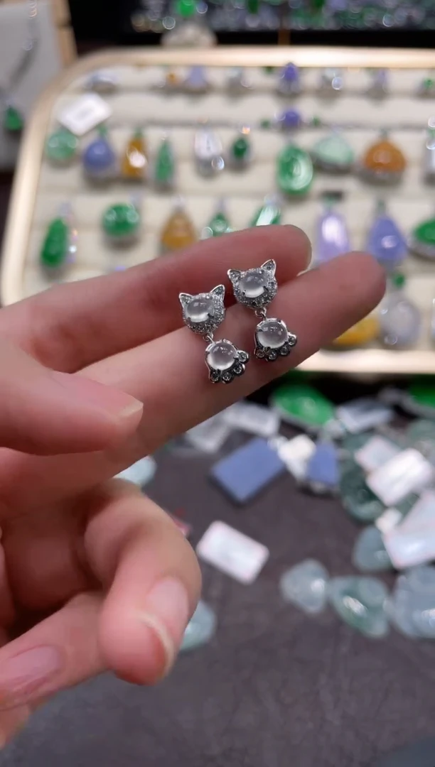 银S925镶嵌翡翠耳饰X*.1013SS25