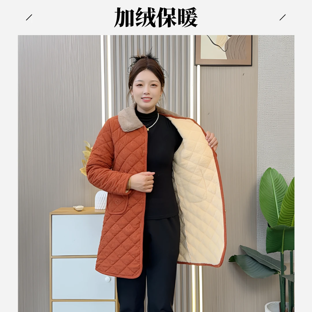 妈妈秋冬装加绒外套棉衣新款中老年女装时尚加厚棉袄上衣保暖棉服