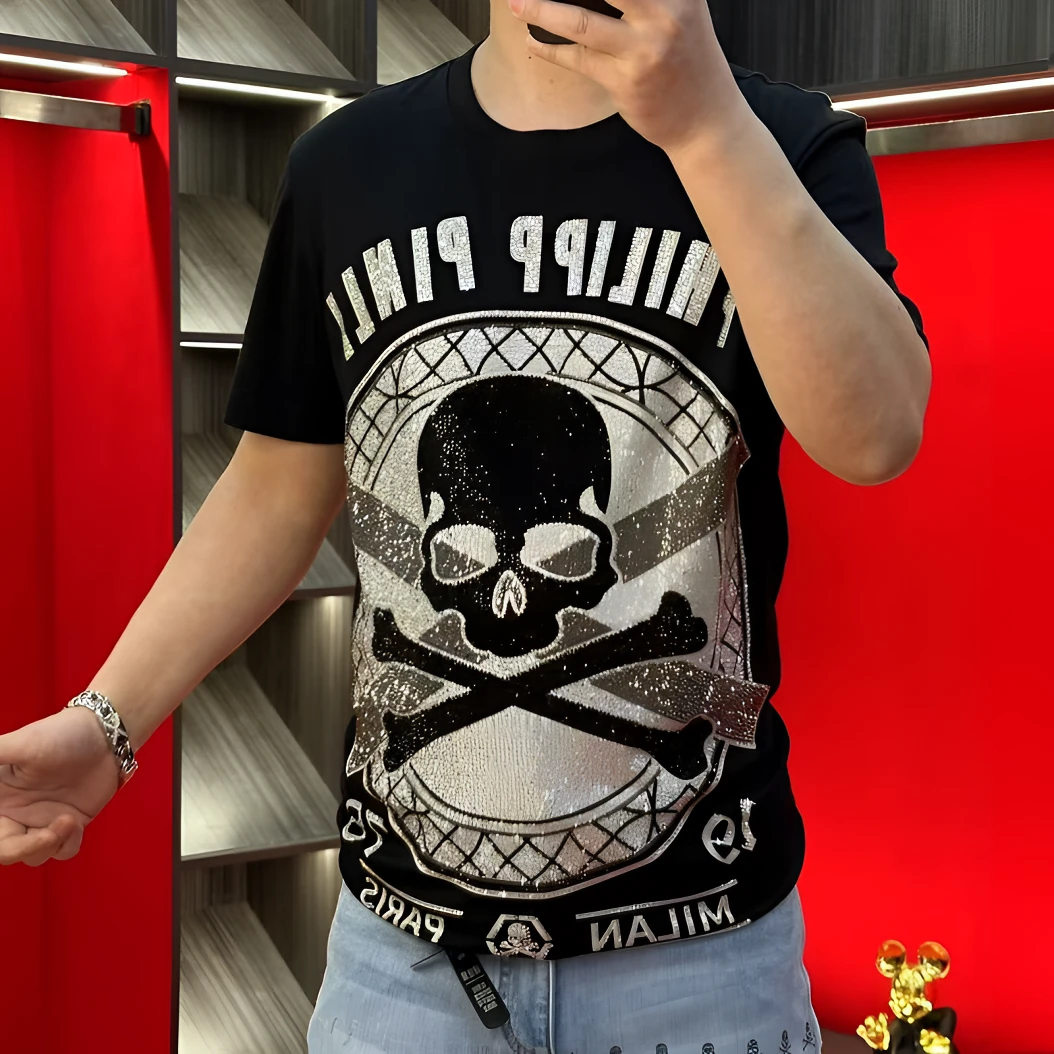 PP正品25新款潮牌液氨棉高品质欧货骷髅头烫钻网红潮流T恤衫25015