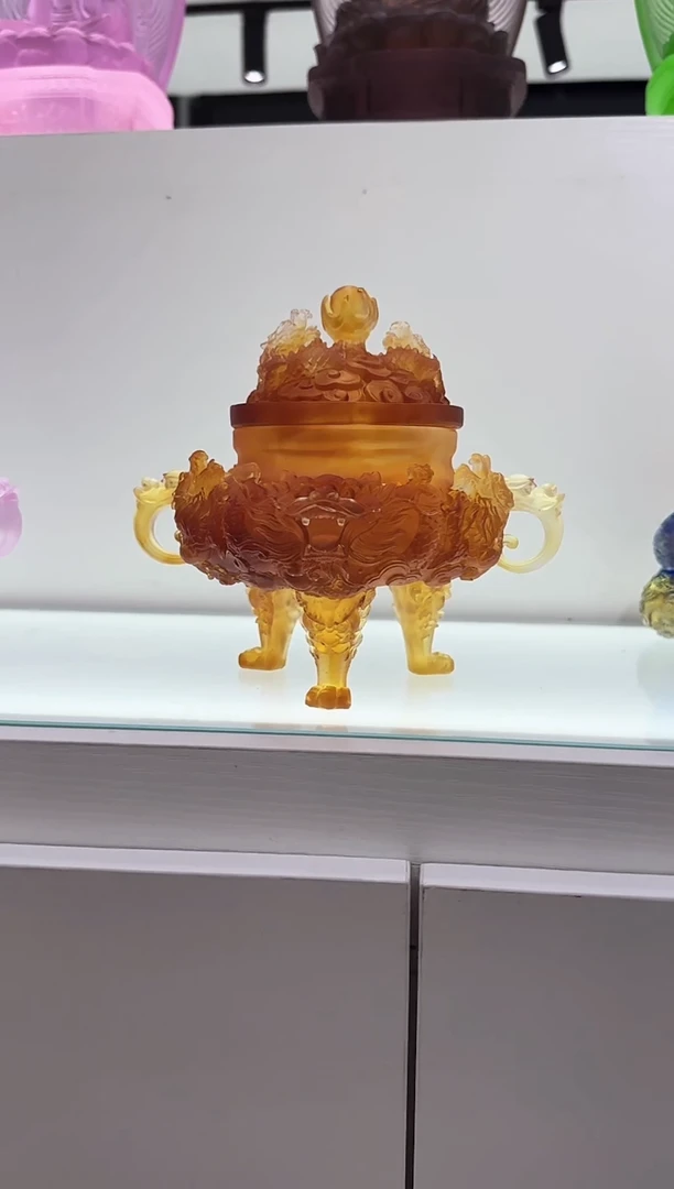 手工艺品琉璃九转乾坤香炉金色18厘米