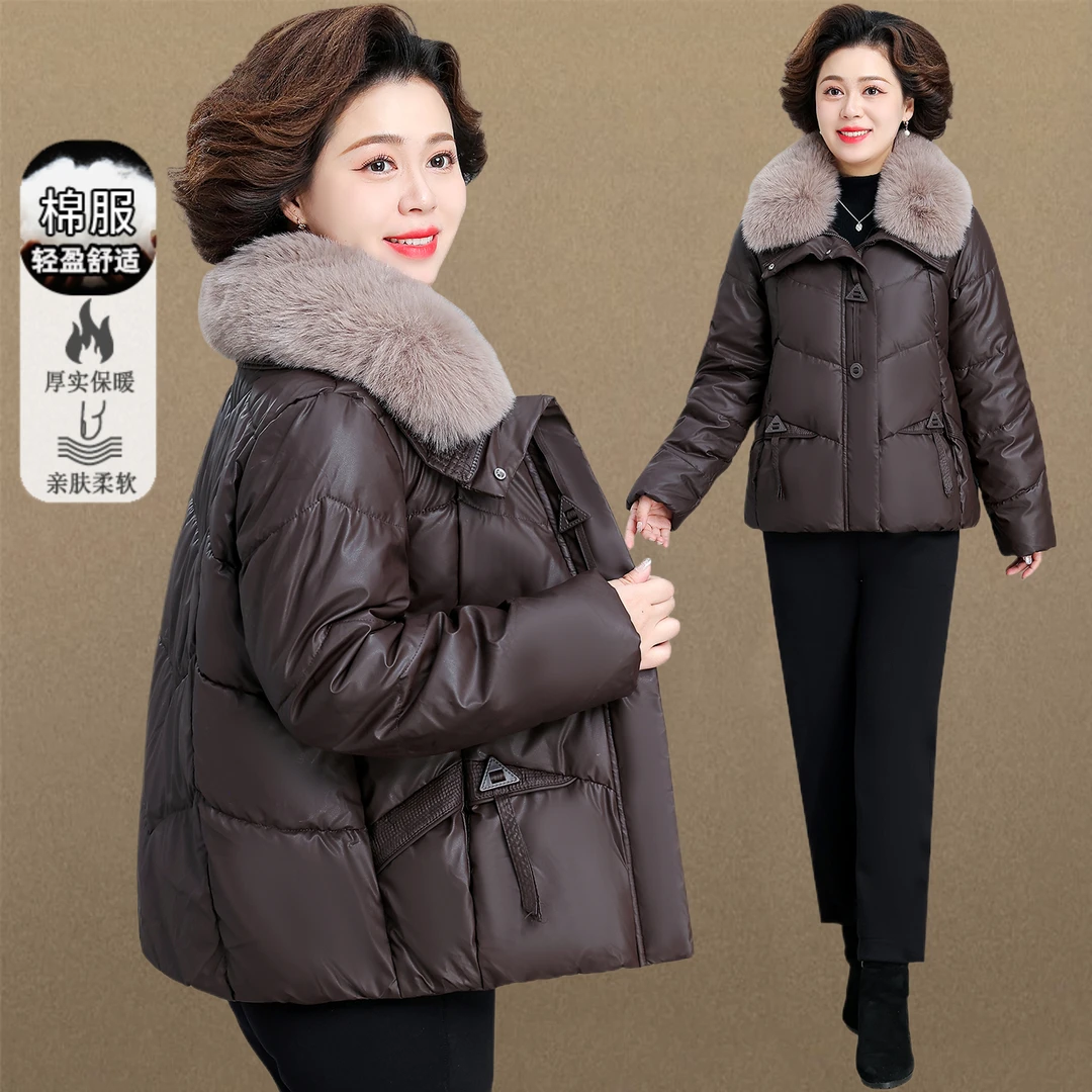 罗蒙加厚保暖棉服外套女新款时尚妈妈冬装中老年人短款棉衣棉袄女