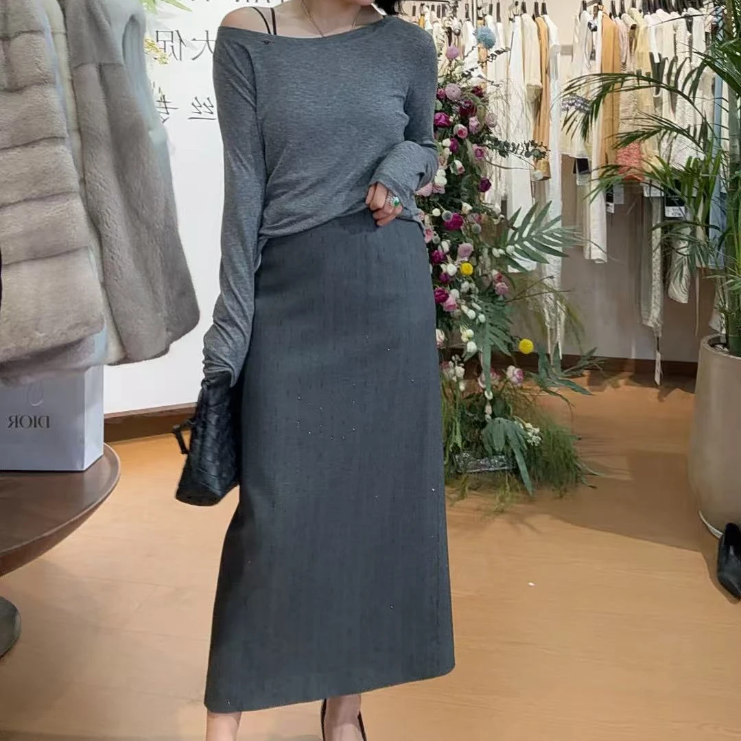 TANTAN 气质显瘦秋季中长款休闲半身裙2842