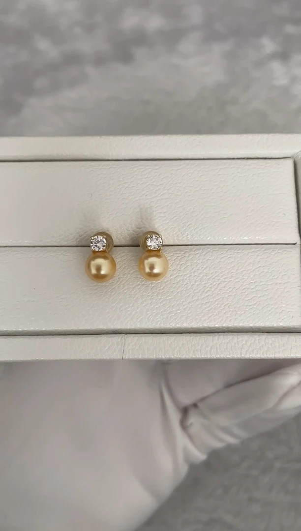 银S925镶嵌耳钉海水珍珠AK羽皇金戴妃7-7.5mm