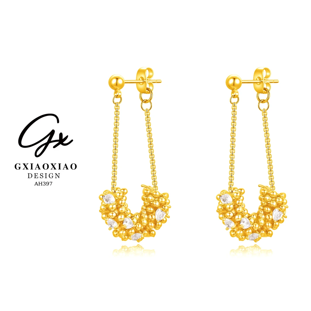 G XIAOXIAO 镀K金【上弦月】高级感气质麦穗感金色耳环 AH397