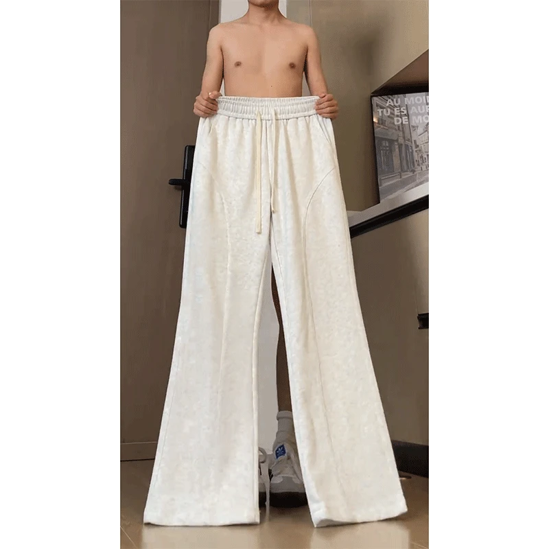 浅灰色直筒弯刀卫裤男款秋季穿搭显瘦垂感裤子美式斜切休闲微喇裤