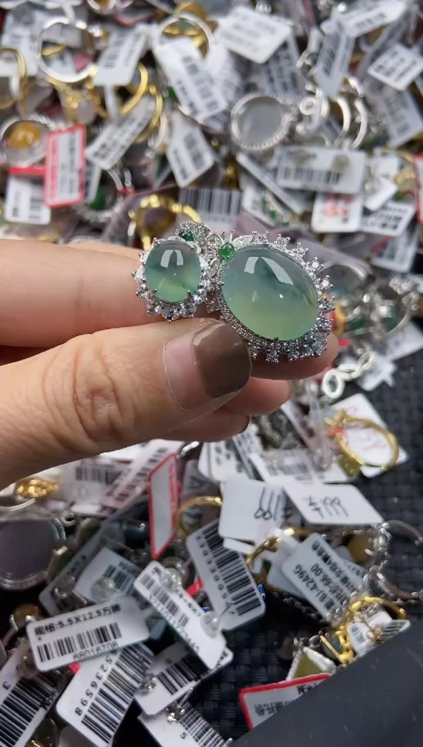 翡翠戒指银S925镶嵌3333----5