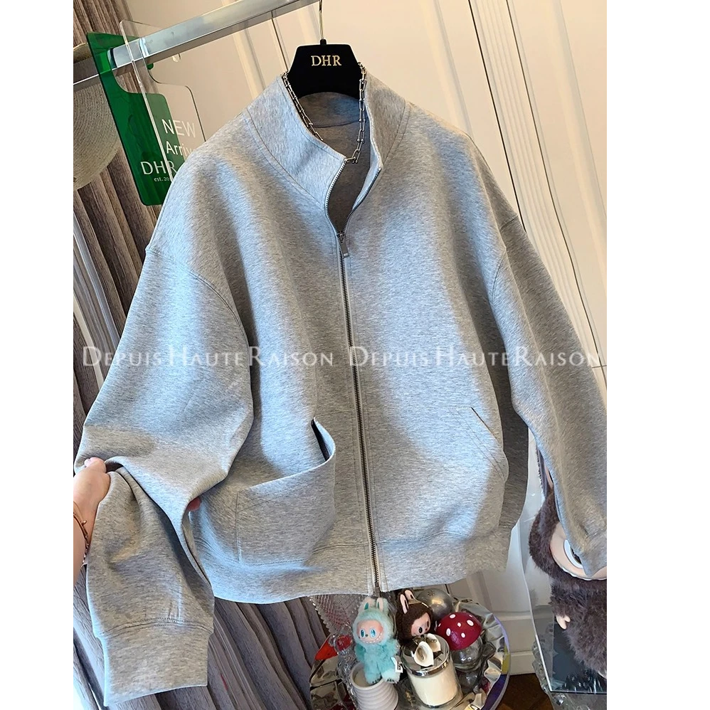 加大码300斤休闲风拉链立领卫衣外套男女秋季ins新款宽松开衫夹克