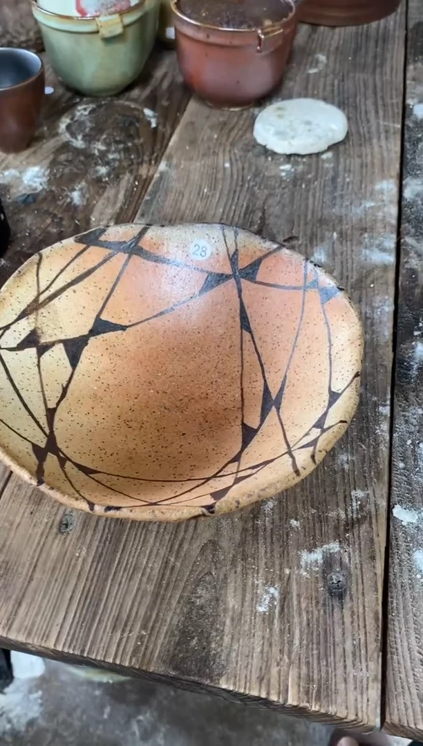 浪鬼家济****）釉绘柴烧碗