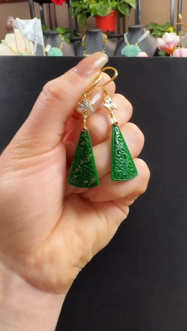 银S925镶嵌翡翠耳饰耳饰