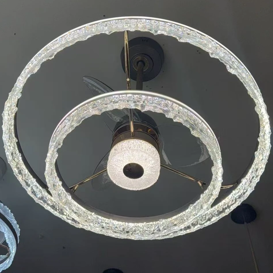 2025新款中山风扇灯北欧隐形吊扇灯客厅餐厅卧室法式轻奢水晶灯具