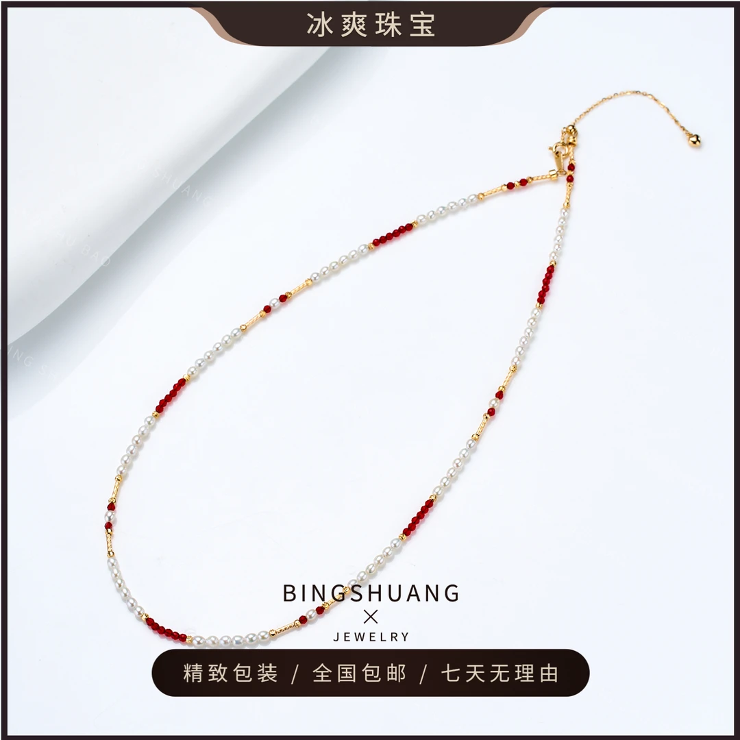 【冰爽珠宝】“伯爵玫瑰”淡水无核keshi设计款珍珠项链2-3mm