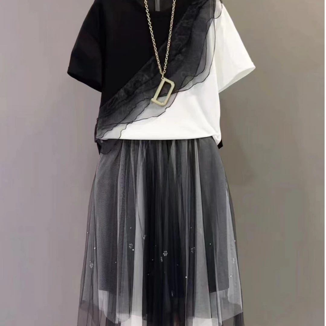 新款时尚小众法式气质高级感显瘦减龄洋气上衣+显瘦半身裙两件套