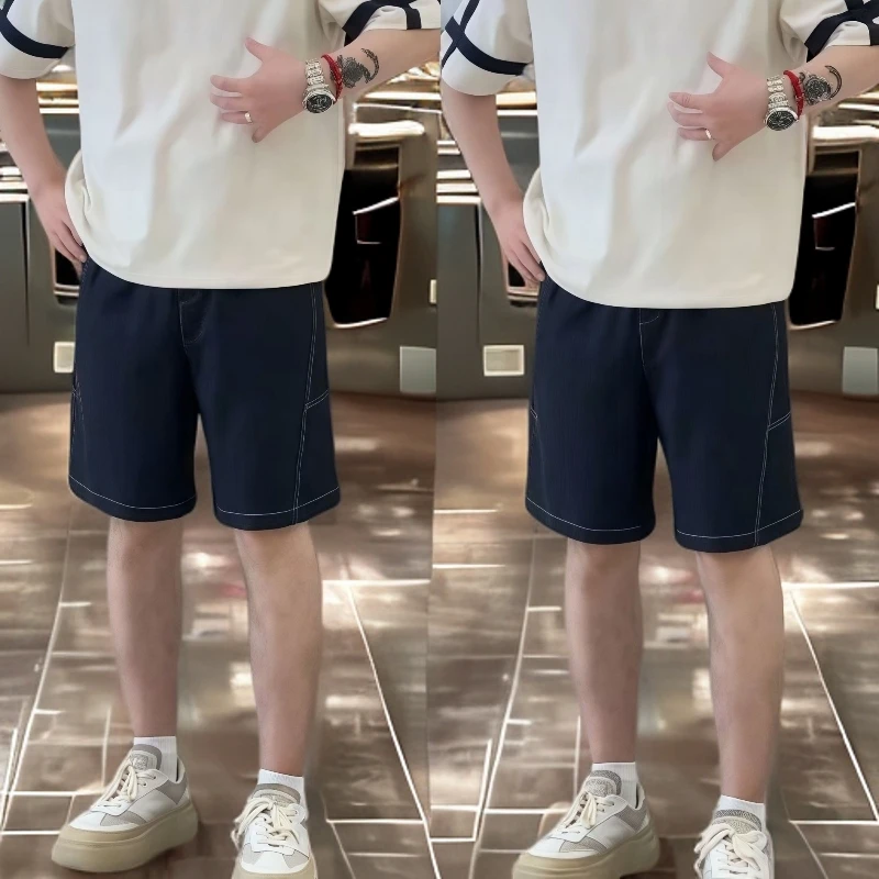 【夏季新品明线设计潮牌休闲牛仔短裤】百搭时尚男士宽松透气五分裤