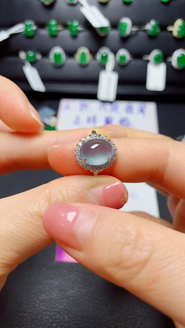 银S925镶嵌戒指翡翠天然翡翠A货s925银镶