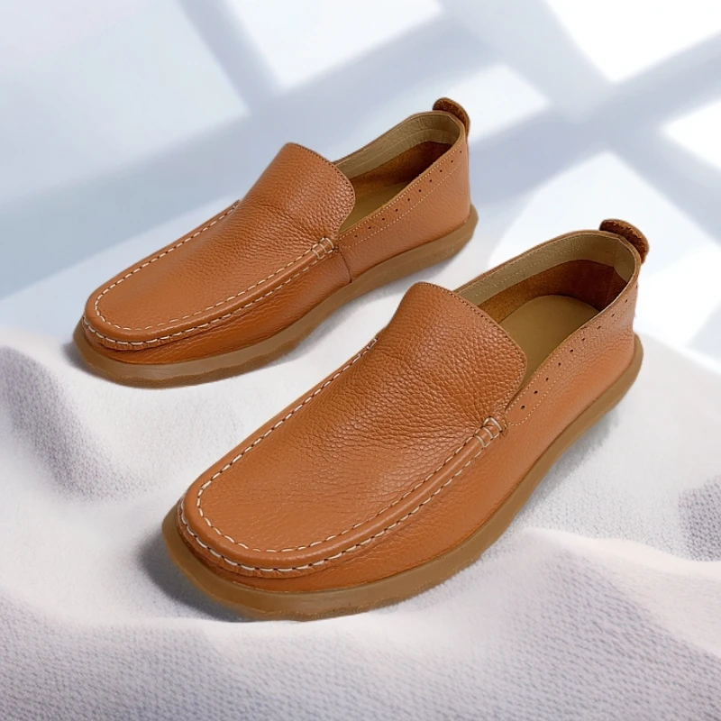 2025男士新款豆豆鞋厚底真皮一脚蹬男士头层牛皮男鞋
