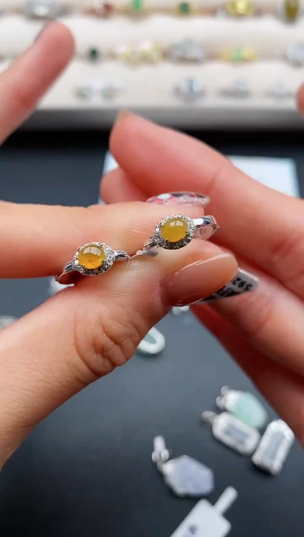 银S925镶嵌戒指翡翠缅甸天然A货翡翠33  5-10