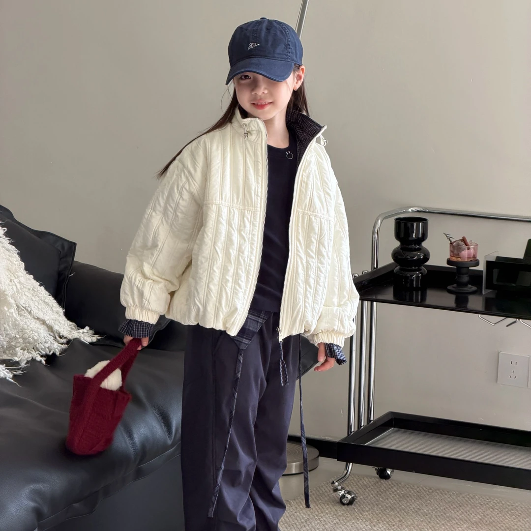 KIKIAND中大童圆领纯色秋冬加厚棉服上衣百搭立领棉袄----TY55126