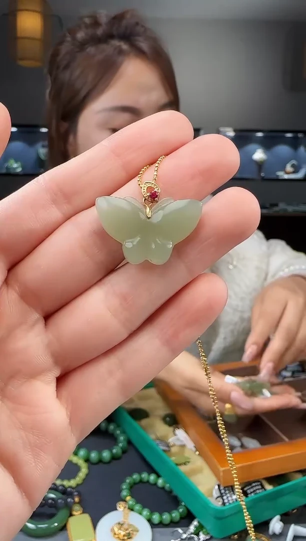 和田玉银S925镶嵌吊坠(不含链)1