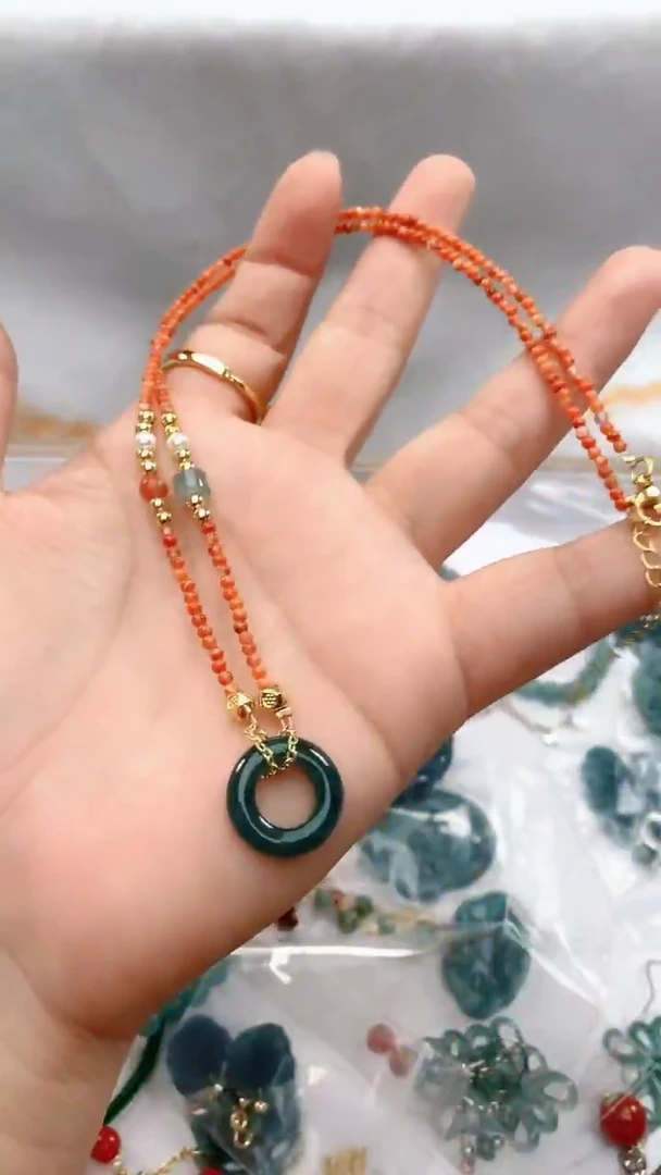 合金颈饰玛瑙/玉髓1849扣子项链