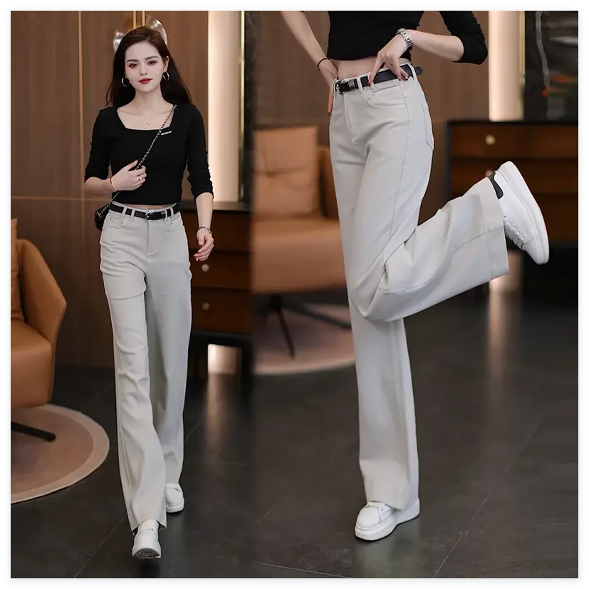 【莫兰迪灰】窄版牛仔直筒裤女秋季2025高腰显瘦显高宽松时尚阔腿裤