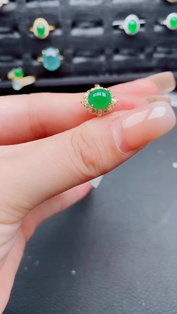 翡翠戒指银S925镶嵌天然a货翡翠224