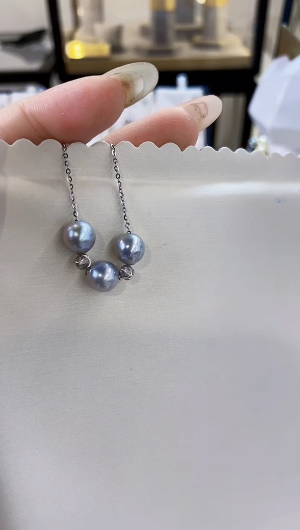 项链银S925镶嵌海水珍珠7-8真多麻项链