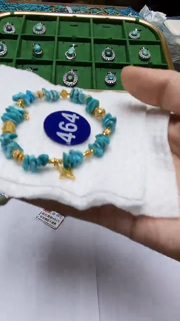 绿松石银S925镶嵌手链464