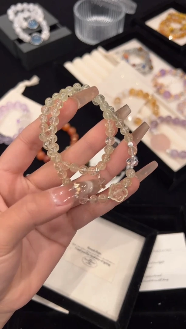 【闪购商品】水晶手链银S925镶嵌黄水晶双圈手链x1295