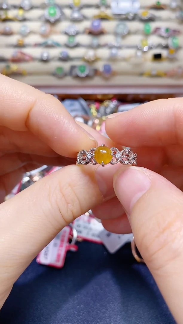 翡翠戒指银S925镶嵌-缅料