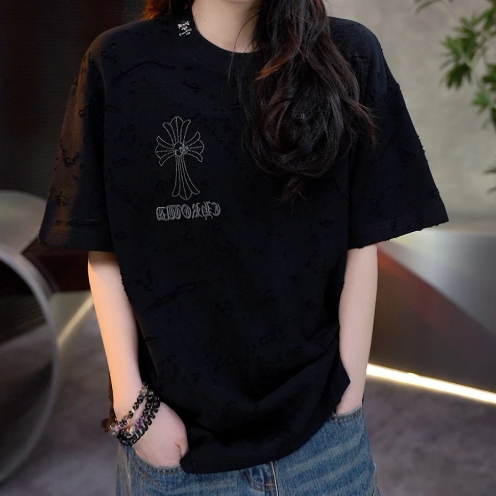 【绘尚D3黛仪6051】花体十字桥梁绣短袖T恤男女同款S256051
