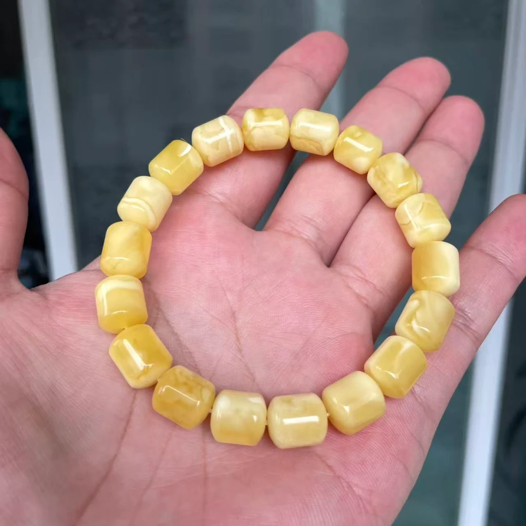 高壮老型蜜蜡手串俄料妖白花9.5mm抖音质检发货