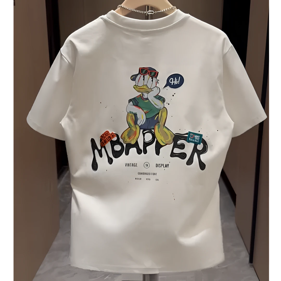 夏季新款男士潮牌卡通鸭痞帅印花美式纯棉百搭休闲运动潮流T恤