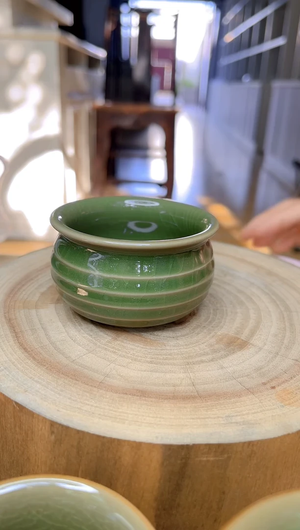 杯子原生态原矿葱绿弦纹