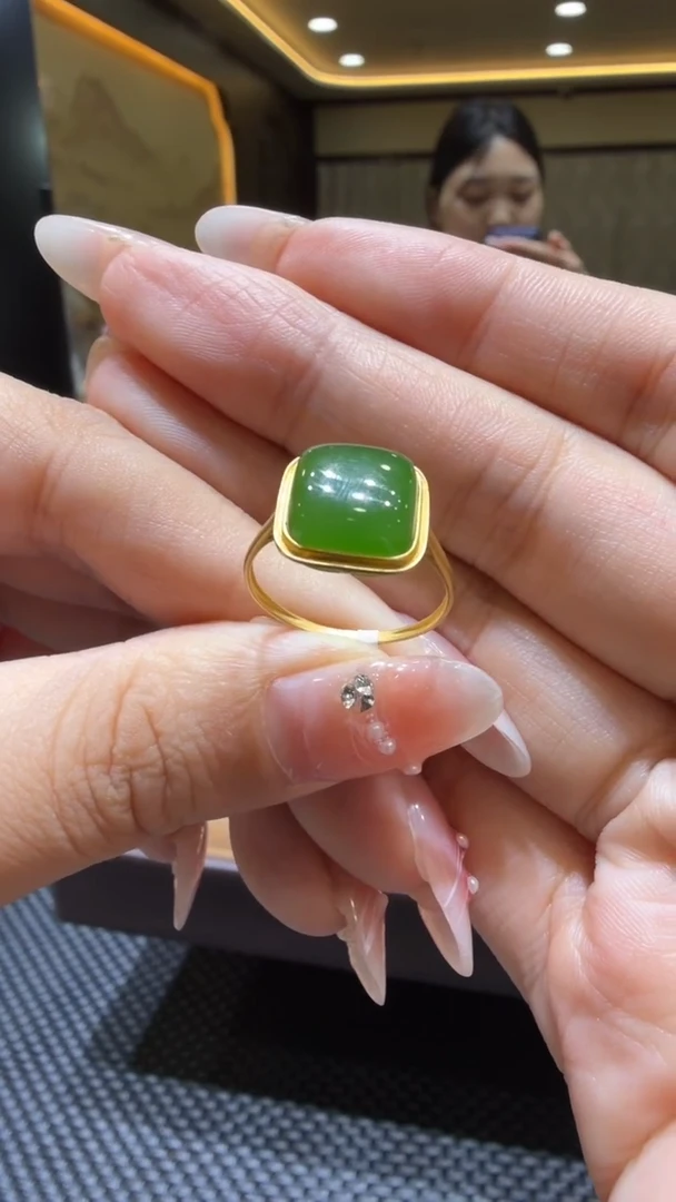 颈饰18K金镶嵌和田玉戒指备注圈口11-19