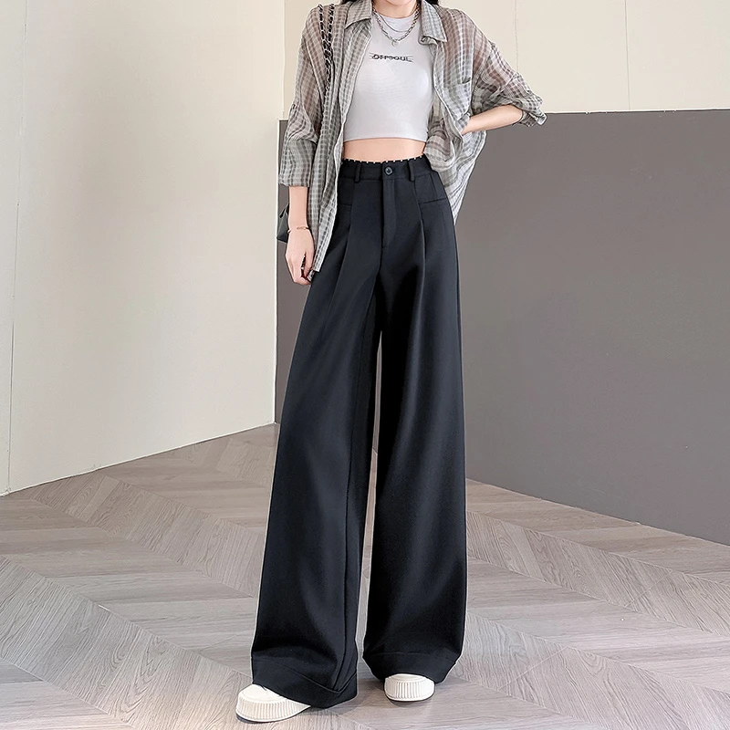 西装阔腿裤女小个子夏季薄款慵懒风梨型身材显瘦高腰垂感休闲裤子