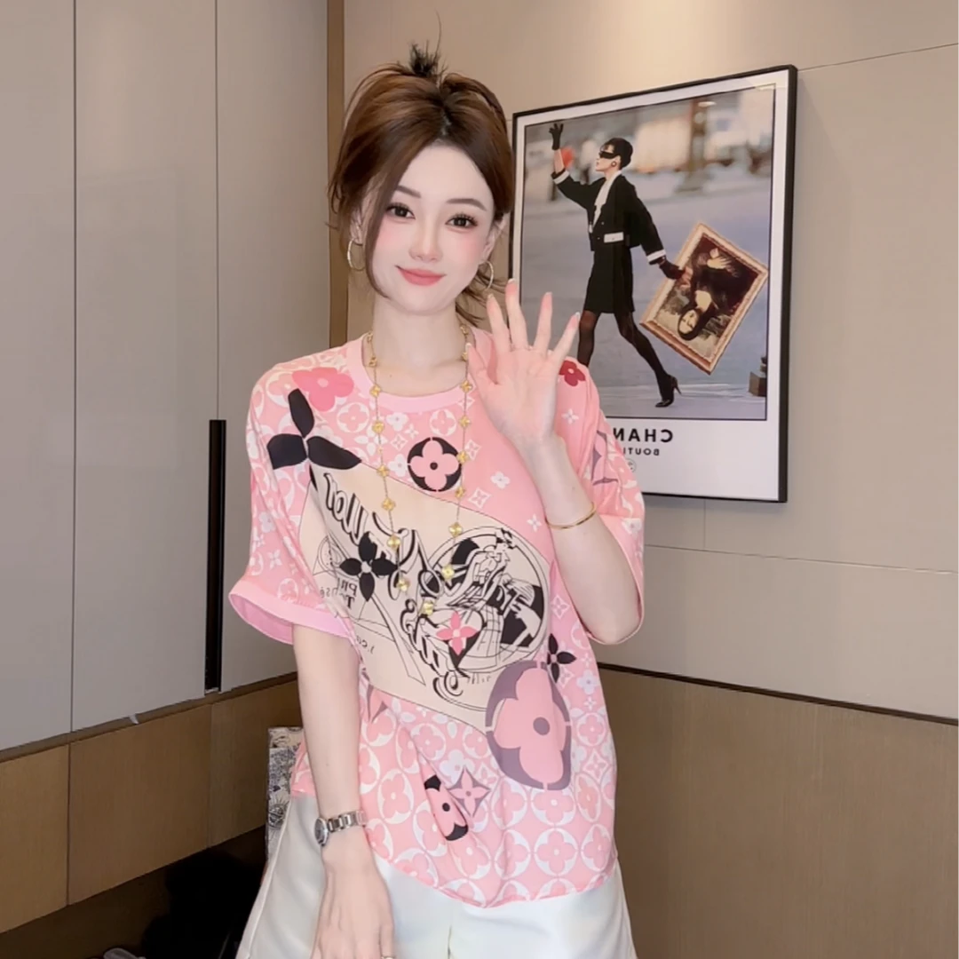 【丝芙玉禄】（F736）真丝双绉桑蚕丝定位印花花朵宽松休闲桑蚕丝上衣