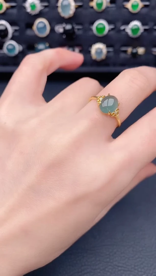 银S925镶嵌戒指翡翠天然a货翡翠14