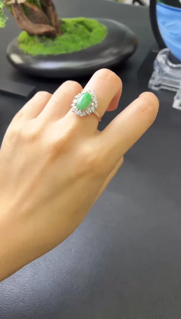 翡翠戒指银S925镶嵌戒指