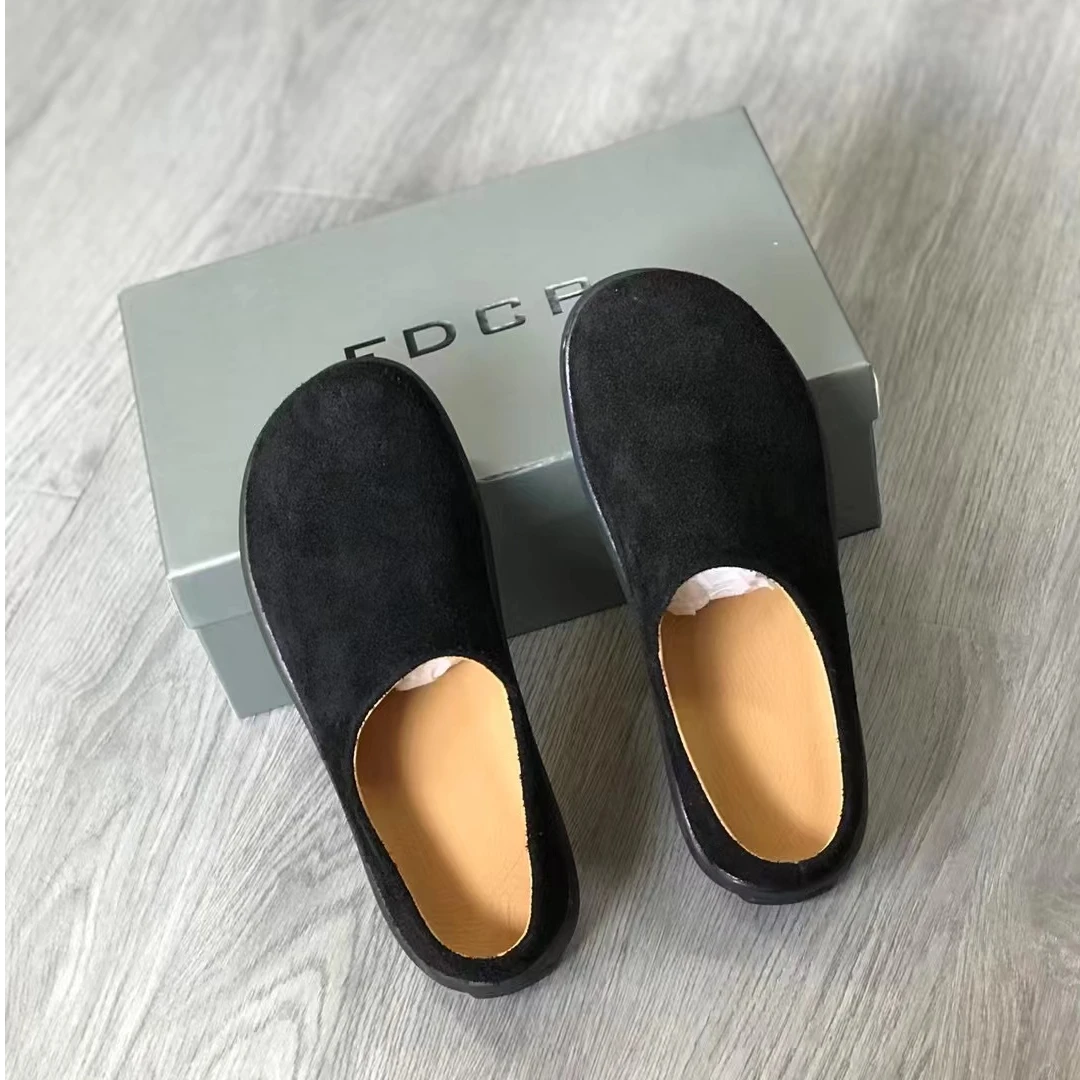 夏季勃肯鞋男女翻毛皮黑色透气舒适懒人一脚蹬复古小土豆户外拖鞋